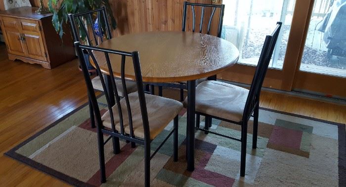 Round metal and wood table and 4 chairs dinette set