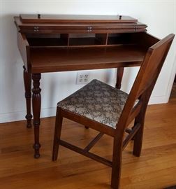 Antique Flip Top Writing Desk Secretary w/ Chair