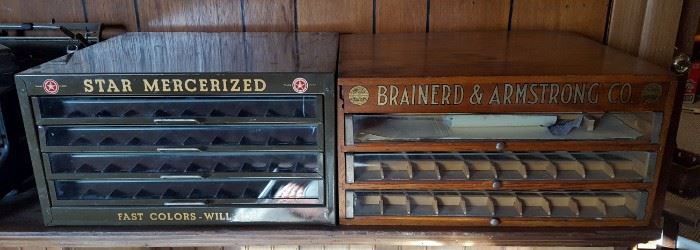 Antique Star Mercerized and  Oak Case Brainerd & Armstrong Sewing Thread Spool Display Cabinets