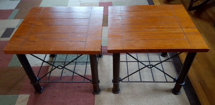 Metal and wood coffee table and pair end tables