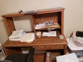  Brown wood computer desk with hutch and drawer.