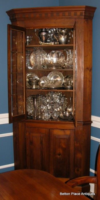 Fabulous Antique Corner Cabinet old Walnut measuring 20 inches deep, 48 inches wide, 88 inches tall.