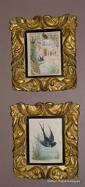 Two Gilt Framed Bird Prints from an 1854 Birds of the bible Book.