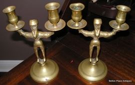 Antique Asian Style Brass Candlesticks