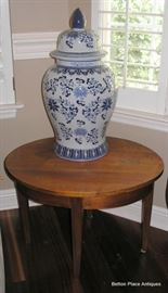Asian Large Lidded Pot , Round End Table