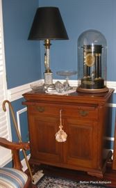 Another Photo of the Mahogany Server, showing Lamp, Clock, cut crystal and more
