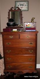 Mahogany Tallboy measuring 20 1/2 inches deep, 36 inches wide, and 48 inches tall.