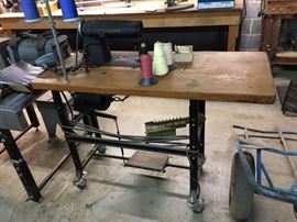 Vintage Commercial Singer Sewing Machine on work table with wheels!