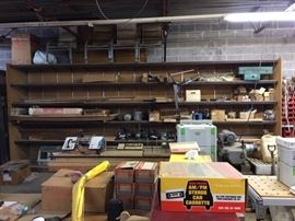 Huge shelf in background. It is 20' wide, 8' tall, and the adjustable shelves are 2' deep!