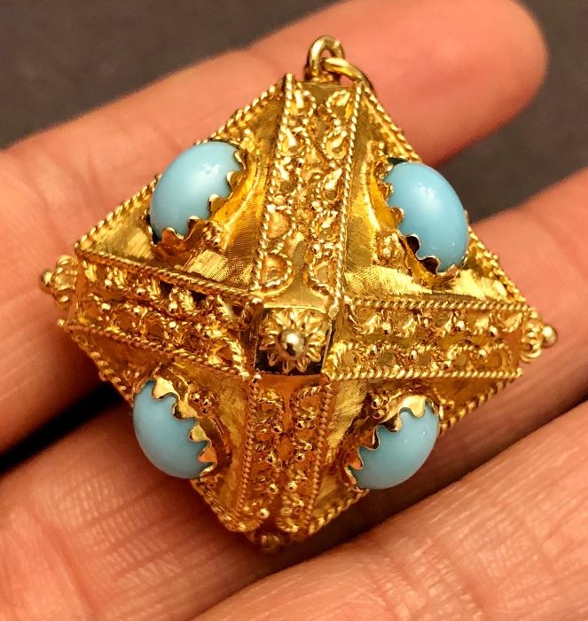 Octahedron-gold with turquoise