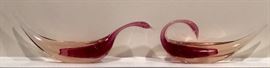Pair of Pino Signoretto Murano art glass birds with -- pretty in pink. Each signed to underside. Largest measures 24" --One of the most famous and widely hailed glass masters in the world