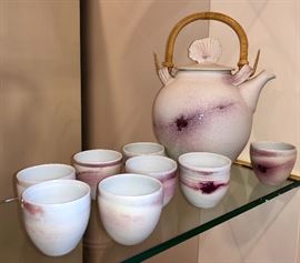 Hand thrown teapot and cups