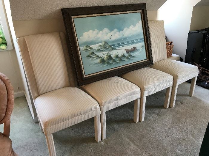 Beach Framed Art.    Parsons Chairs