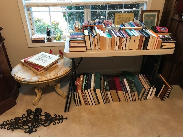 Books,Marble top table