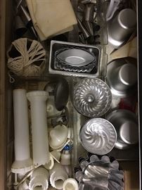 VINTAGE Baker Tins, Molds, Crock Bowls,