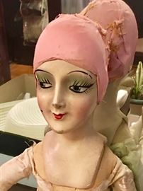 Vintage Flapper Doll, Art Deco, Paper Mache,