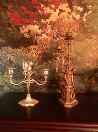 Silver and Bronze Crystal Candelabras