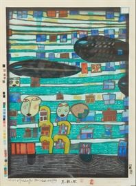 Friedensreich Hundertwasser Song of the Whales Woodblock Print