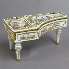 Early French Porcelain Piano Lidded Jewelry Box