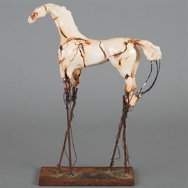 Carl Dahl Bronze and Porcelain Horse Sculpture
