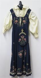 Vintage Norwegian Bunad Folk Dress with Solje Brooch