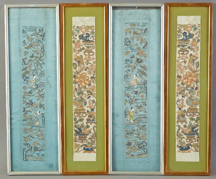 Group of 4 Chinese Silk Embroideries - Robe Cuffs