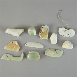 Group of 11 Chinese Antique Celadon Jade Carvings
