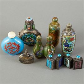 Group of 7 Chinese Cloisonne and Enameled Silver Snuff Bottles
