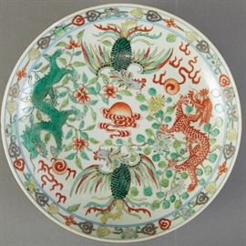 Chinese Famille Rose Porcelain Dish w/ Dragon and Phoenix