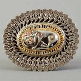 Mughal or Sikh Empire Silver Pandan Box Inlaid with Stones