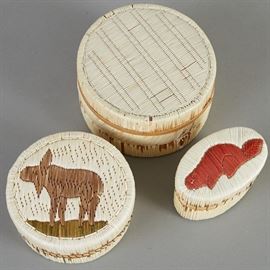 Group of 3 Ojibwe Quilled Boxes