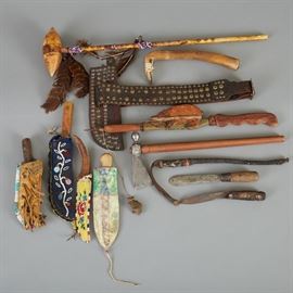 Large Group Native American Weapons and Tools Ojibwe Oglala Sioux Apache