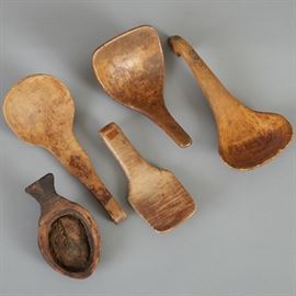 Group of 5 Ojibwe Wooden Ladles Late 19th c.