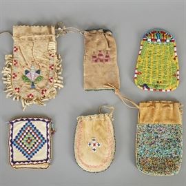 Group of 6 Native American Beaded Pouches Early 20th c.