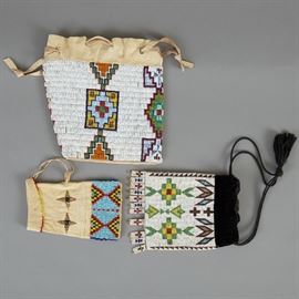 3 Native American Beaded Pouches Early 20th c.