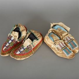 2 Pairs Arapaho Beaded Moccasins Late 19th c.