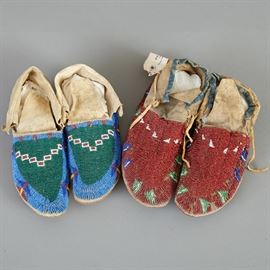 	2 Pairs Late 19th c. Beaded Moccasins