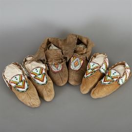 3 Pairs 20th c. Beaded Moccasins Ojibwe Sioux	