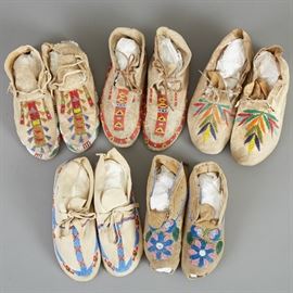 5 Pairs Early 20th c. Beaded Moccasins	
