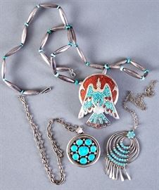 Grp: 3 Navajo & Zuni Silver & Turquoise Necklaces Tommy Singer Dishta