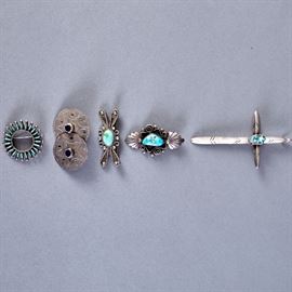 5 Native American Navajo & Plains Silver Pins and Pendants