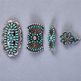 4 Zuni Silver and Turquoise Pins Jack Weekoty