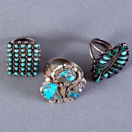 Group of 3 Zuni Silver and Turquoise Rings Dan Simplicio