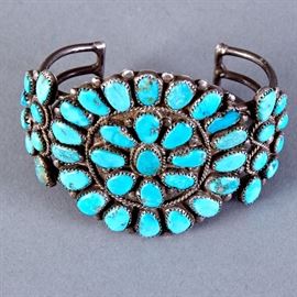 Zuni Sterling and Turquoise Petit Point Cluster Bracelet Ondelacy Family