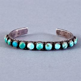Sterling Silver and Turquoise Row Bracelet c. 1920s