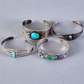 4 Native American Silver Cuff Bracelets Navajo Fred Harvey Era