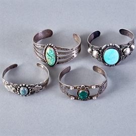 4 Navajo Fred Harvey Era Silver and Turquoise Bracelets