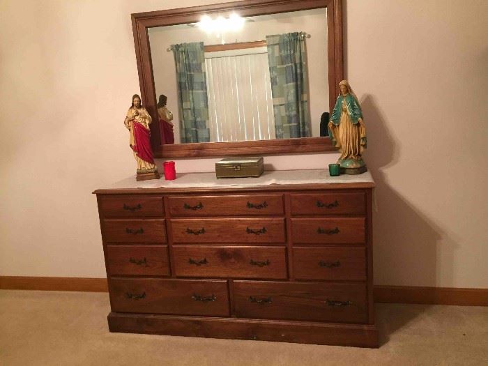 Handcrafted Solid Walnut Dresser with Matching Mirror