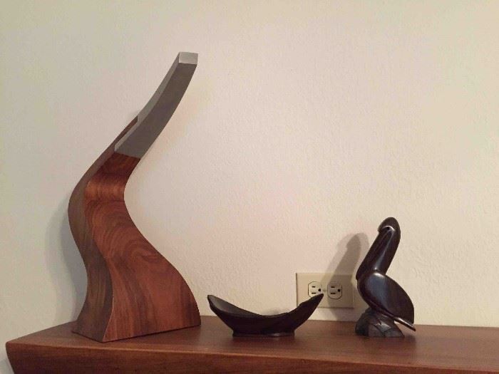 Handcrafted Walnut and Ceramic Art Objects