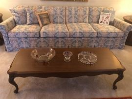 Contemporary Vintage newly reupholstered  4 seater sofa with classic Italian Design and Vintage Lane Coffee Table
